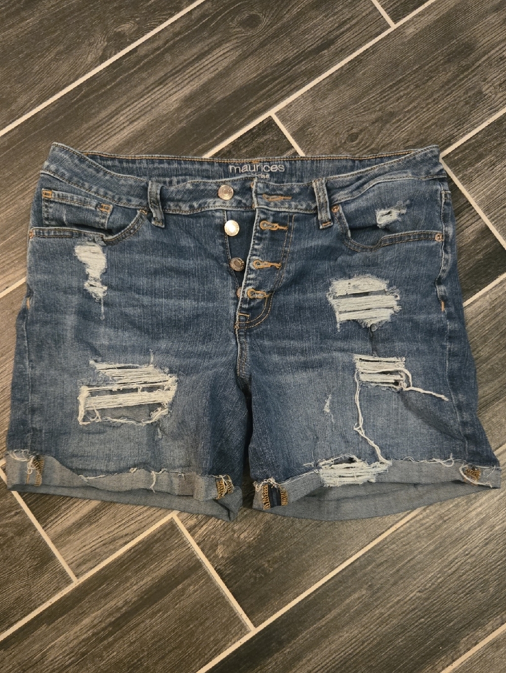Maurices Distressed Jean Shorts in Medium Blue